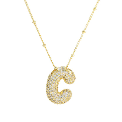 Brass Zircon Letter Pendant Necklace for Women – Personalized & Stylish