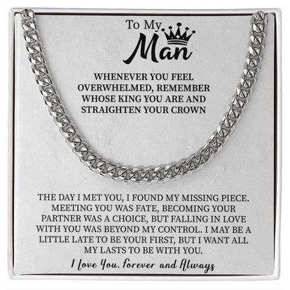 To My Man Necklace, Boyfriend Valentines Day Gift, Necklace for Fiance, Men Necklaces for Him, Gift For Boyfriend, Husband Gift, Husband Necklace, Boyfriend Necklace, Boyfriend Jewelry