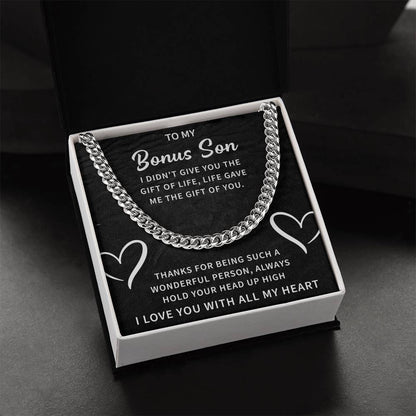 Bonus Son Cuban Link Chain - Stepson Gift for Birthdays, Holidays & Special Occasions