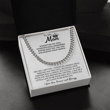 To My Man Necklace, Boyfriend Valentines Day Gift, Necklace for Fiance, Men Necklaces for Him, Gift For Boyfriend, Husband Gift, Husband Necklace, Boyfriend Necklace, Boyfriend Jewelry