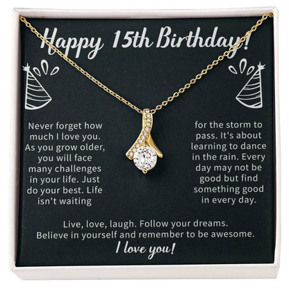 Happy 15th Birthday Alluring Beauty Necklace, 15th Birthday Gifts Necklace, Sweet Fifteen, 15th Year Old, Women Birthday Gift Ideas For Her Daughter Niece Jewelry Gift Box Message Card