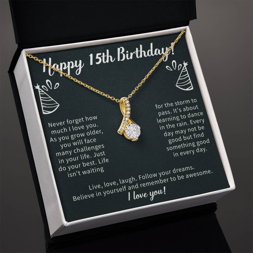 Happy 15th Birthday Alluring Beauty Necklace, 15th Birthday Gifts Necklace, Sweet Fifteen, 15th Year Old, Women Birthday Gift Ideas For Her Daughter Niece Jewelry Gift Box Message Card