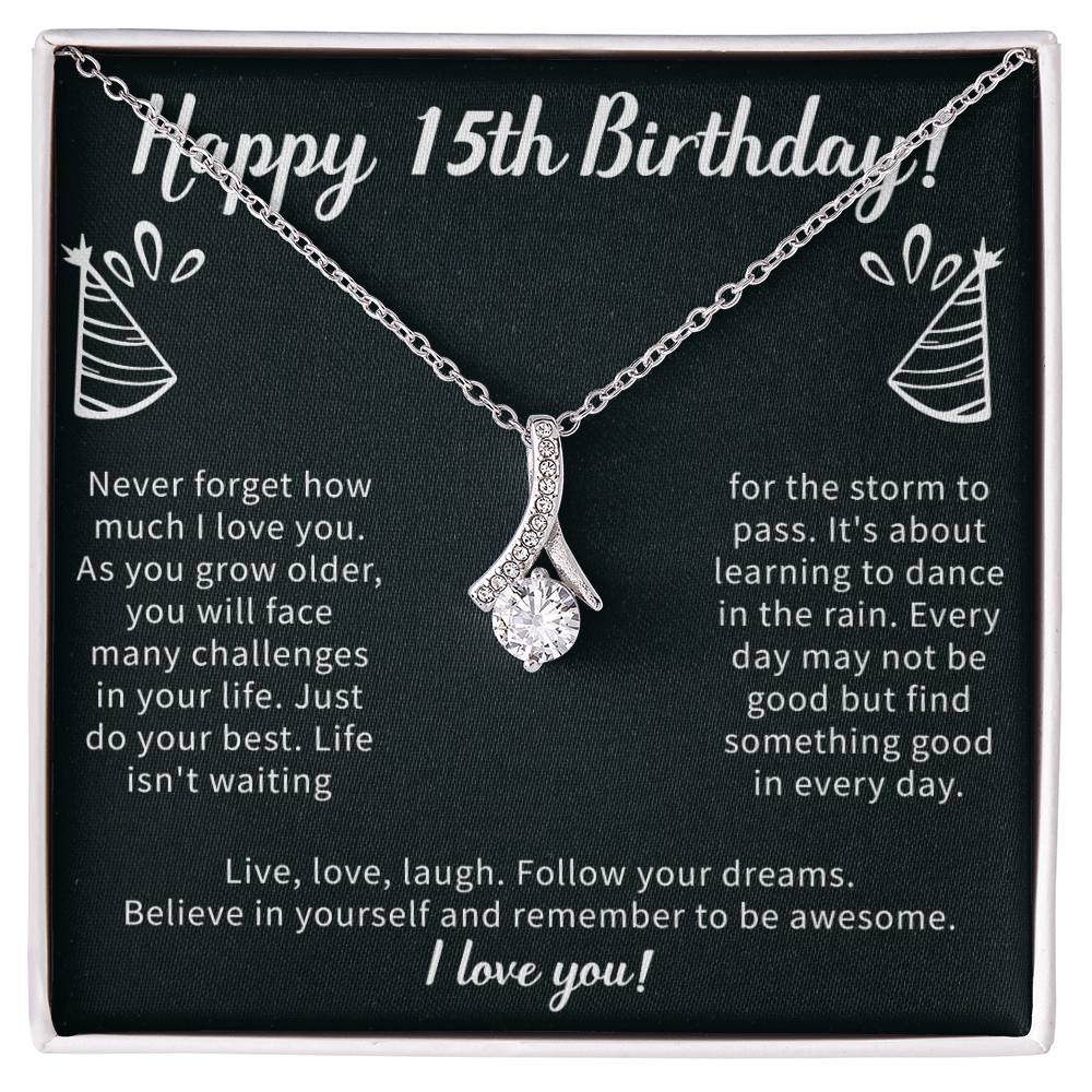 Happy 15th Birthday Alluring Beauty Necklace, 15th Birthday Gifts Necklace, Sweet Fifteen, 15th Year Old, Women Birthday Gift Ideas For Her Daughter Niece Jewelry Gift Box Message Card