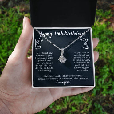 Happy 15th Birthday Alluring Beauty Necklace, 15th Birthday Gifts Necklace, Sweet Fifteen, 15th Year Old, Women Birthday Gift Ideas For Her Daughter Niece Jewelry Gift Box Message Card