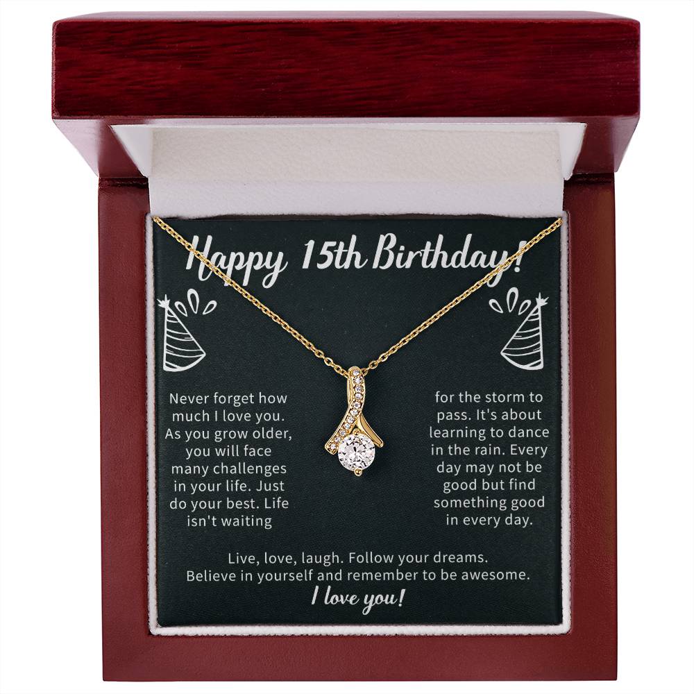 Happy 15th Birthday Alluring Beauty Necklace, 15th Birthday Gifts Necklace, Sweet Fifteen, 15th Year Old, Women Birthday Gift Ideas For Her Daughter Niece Jewelry Gift Box Message Card