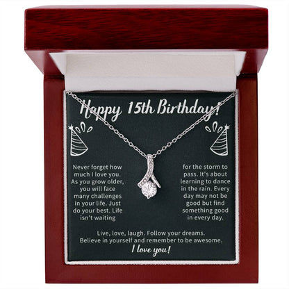 Happy 15th Birthday Alluring Beauty Necklace, 15th Birthday Gifts Necklace, Sweet Fifteen, 15th Year Old, Women Birthday Gift Ideas For Her Daughter Niece Jewelry Gift Box Message Card