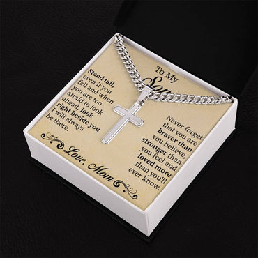 To my son Cuban Link Chain with Engraved Artisan Cross