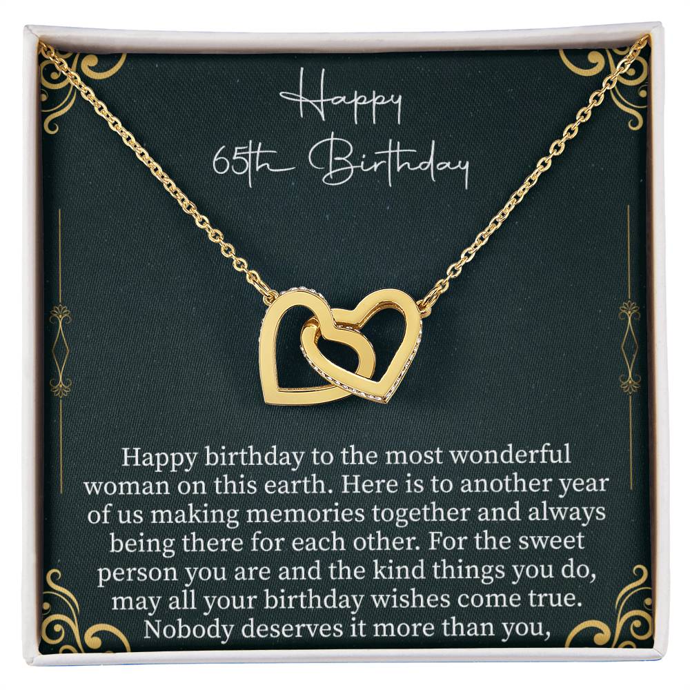 Happy 65th Birthday Interlocking Hearts Necklace - 65th birthday gifts