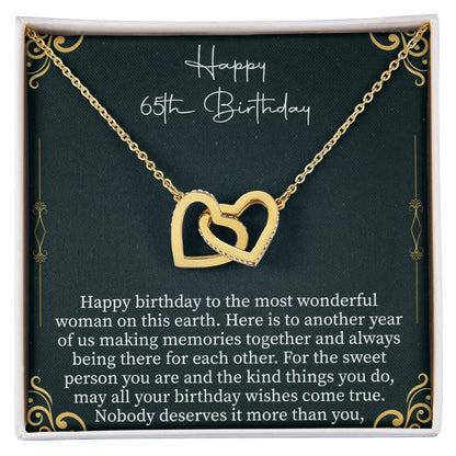 Happy 65th Birthday Interlocking Hearts Necklace - 65th birthday gifts