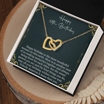 Happy 65th Birthday Interlocking Hearts Necklace - 65th birthday gifts