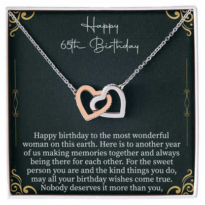 Happy 65th Birthday Interlocking Hearts Necklace - 65th birthday gifts