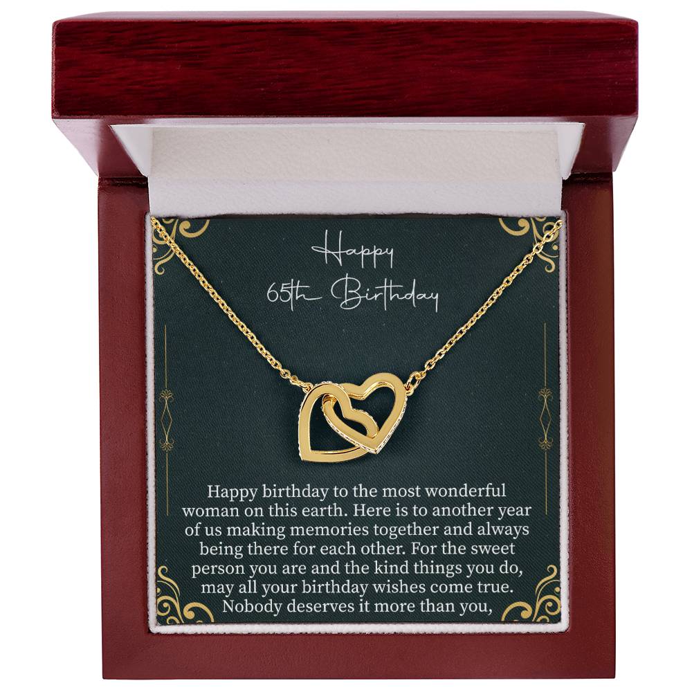 Happy 65th Birthday Interlocking Hearts Necklace - 65th birthday gifts