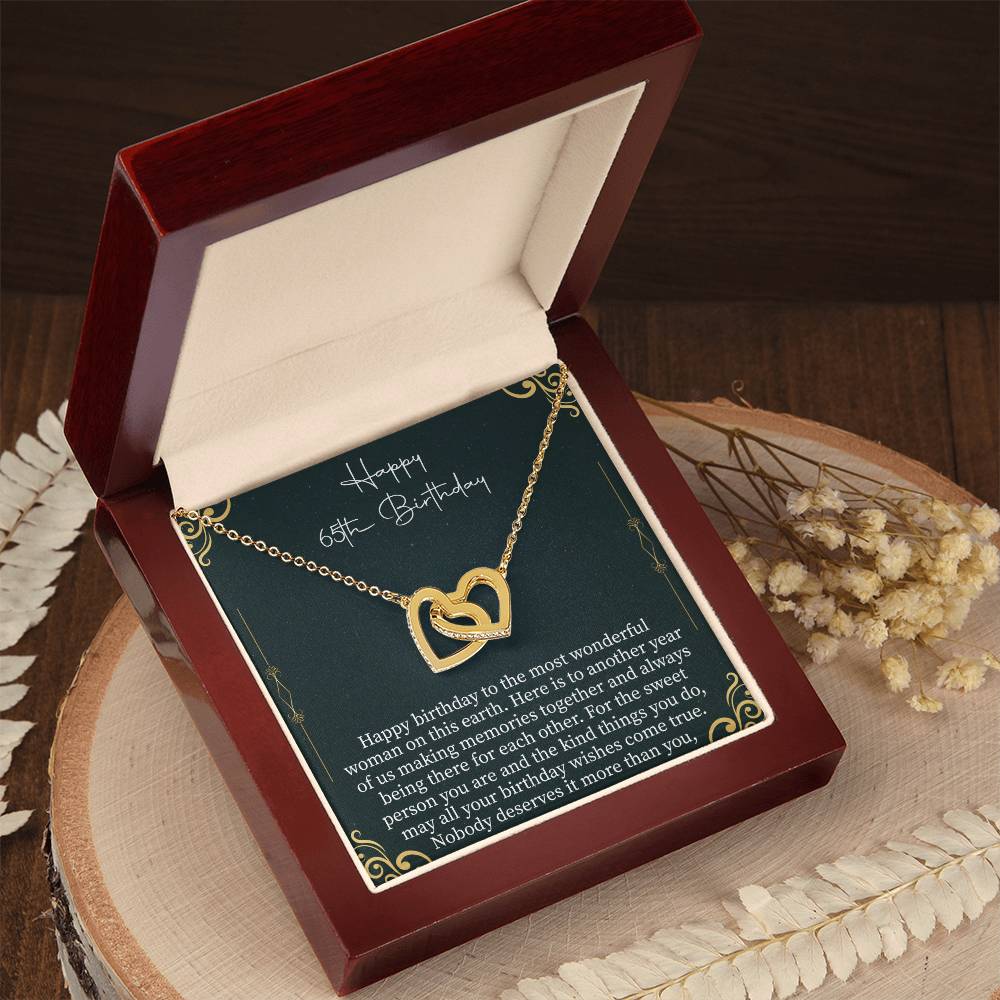 Happy 65th Birthday Interlocking Hearts Necklace - 65th birthday gifts