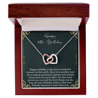 Happy 65th Birthday Interlocking Hearts Necklace - 65th birthday gifts