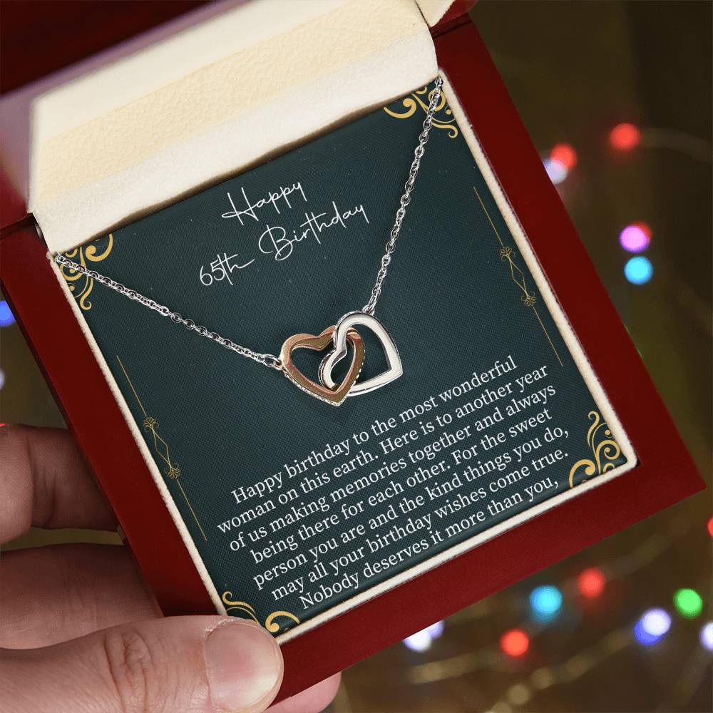 Happy 65th Birthday Interlocking Hearts Necklace - 65th birthday gifts