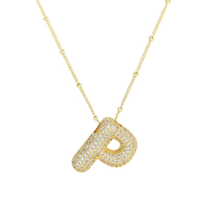 Brass Zircon Letter Pendant Necklace for Women – Personalized & Stylish